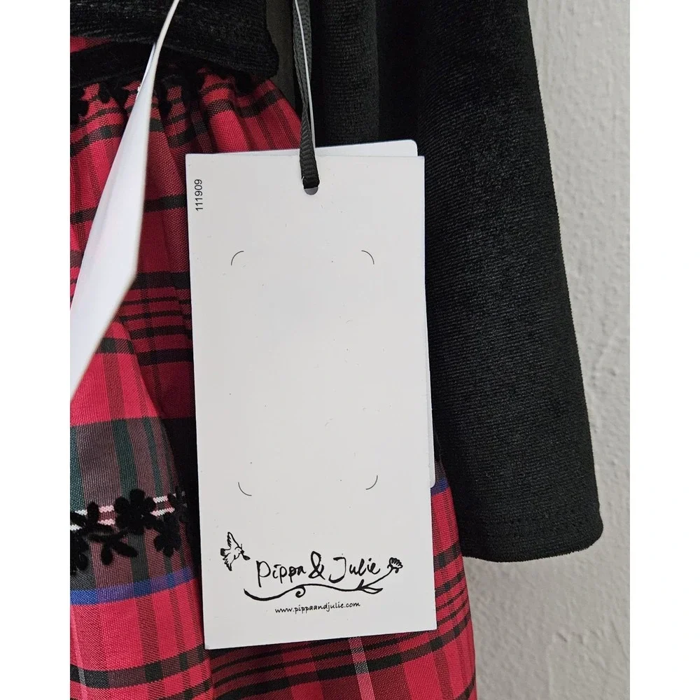 *NEW w/Tags‎ PIPPA & JULIE Girls Size 18 Months Red Plaid Dress Black Sweater